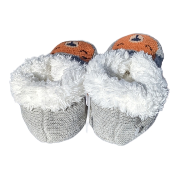 Gymboree S 5-6 Joy/Peace Bear Knit Grey Slippers W/ Nonslip Sole - Picture 3 of 8
